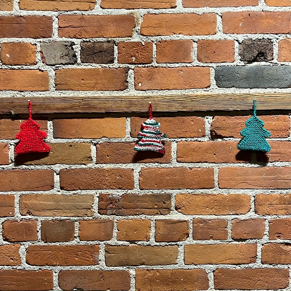 Set of 3 Hand knit Christmas Tree Ornaments
